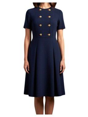 Evan Picone Dress Dark Navy  Nautical Wrap Dress Lined Size 8